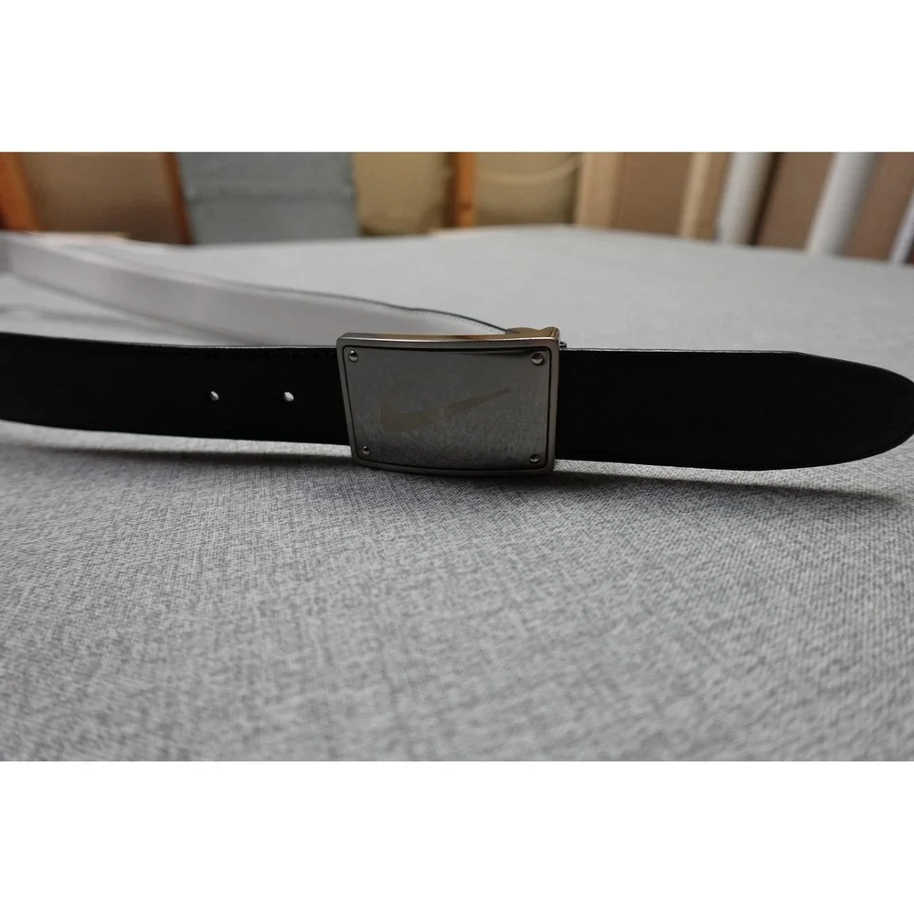 Nike Belt Mens 44 Black Leather Golf Buckle Adjustable Swoosh Logo Casual